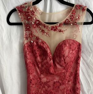 Elegant Red Lace Prom Dress Size 7/8